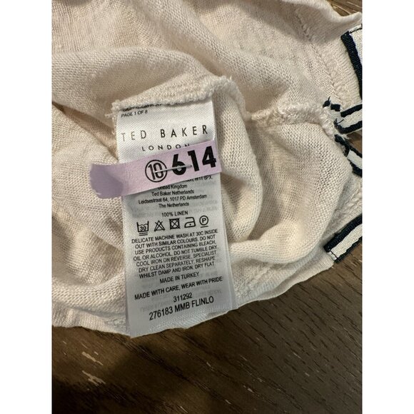 Ted Baker London Flinlo Crew Neck Linen T-shirt Men's Size 5 Ivory Tee XL - Picture 5 of 8